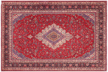 handmade Traditional Kashan Red Blue Hand Knotted RECTANGLE 100% Wool Pile area rug 10x14